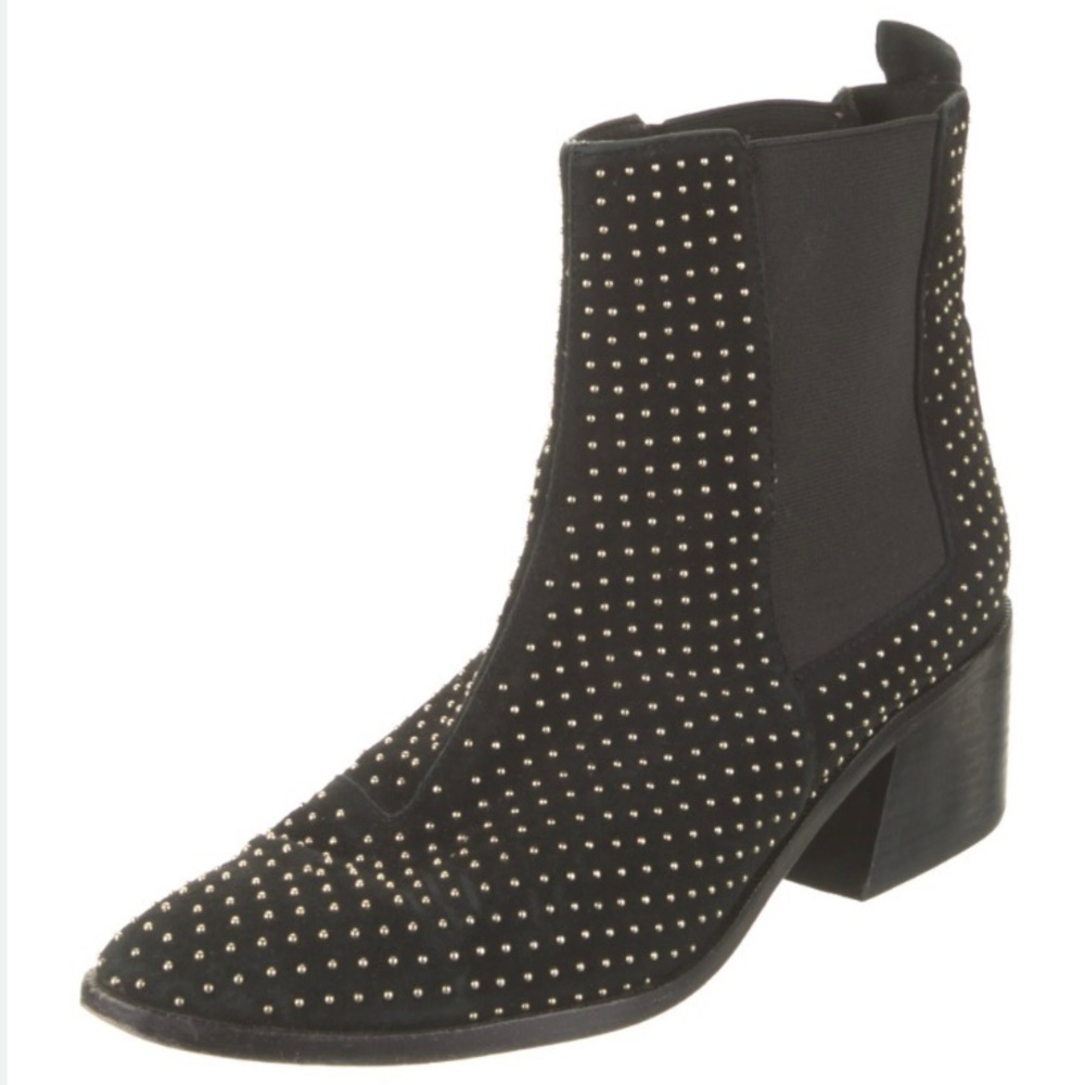 Alice + Olivia Alistair Black Suede Gold Studded Pull On Chelsea Boots Size 9.5